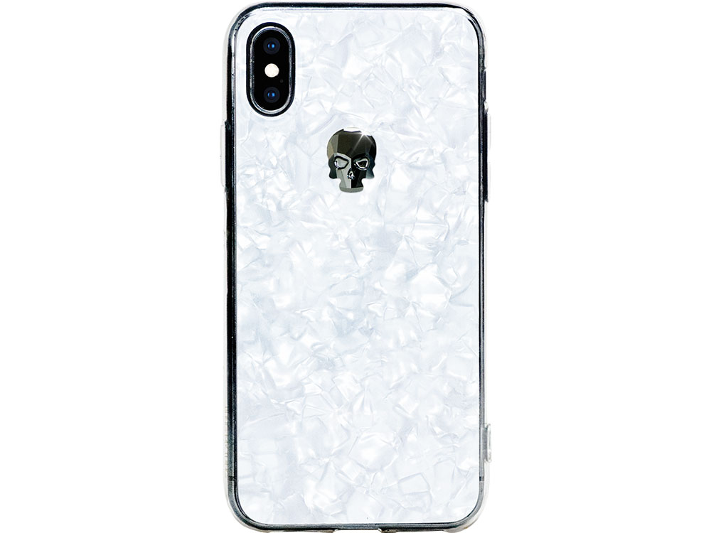 

Чехол Bling My Thing для iPhone XS/X, с кристаллами Swarovski. Материал пластик. Коллекция Treasure, Дизайн Jet Hematite Skull белый