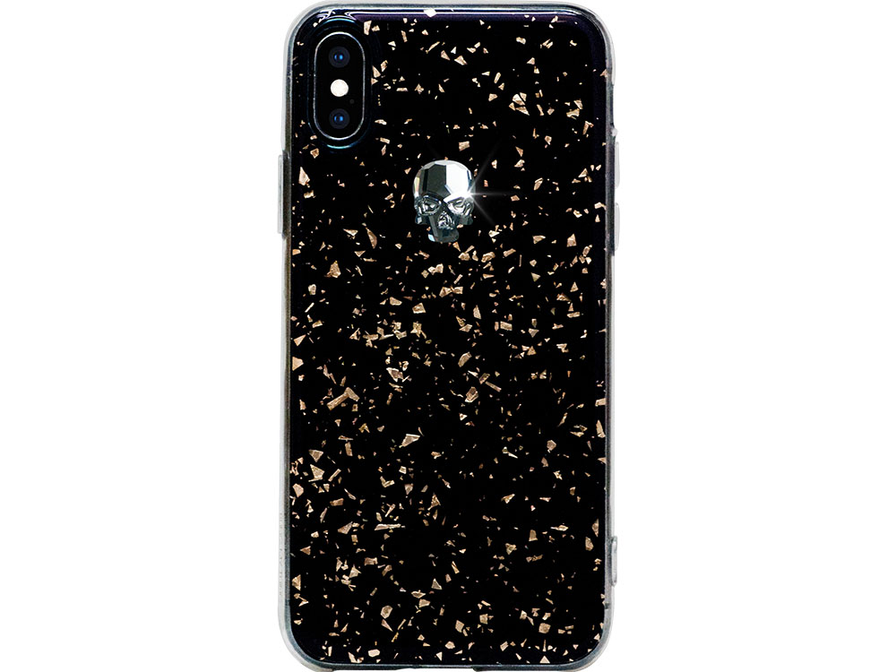 

Чехол Bling My Thing для iPhone XS/X, с кристаллами Swarovski. Материал пластик. Коллекция Treasure, Дизайн Silver Skull черный
