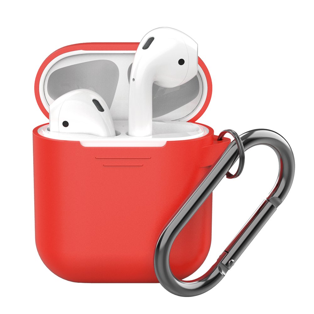 

Силиконовый чехол для AirPods Deppa 47012, карабин, ремешок, красный