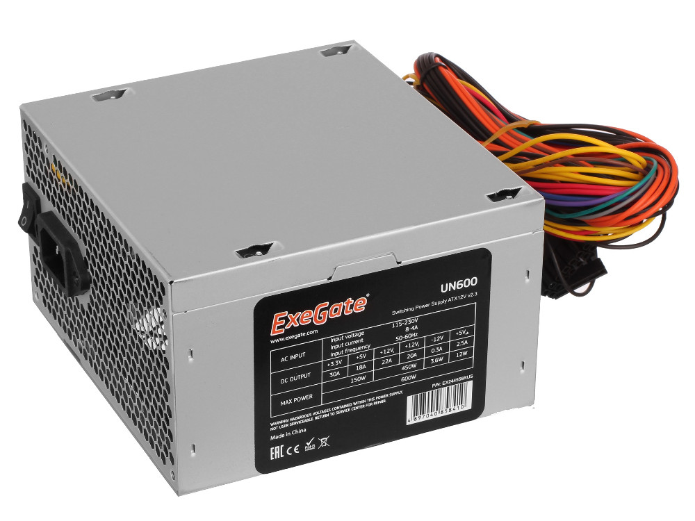 

Блок питания ATX 600 Вт Exegate UN600 ATX 12В 2.3