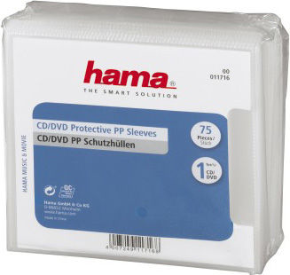 

Конверты для CD/DVD, 75 шт., полипропилен, прозрачный, Hama H-11716