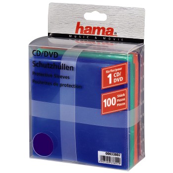 

Конверты для хранения CD/DVD 100 шт., полипропилен, 5 цветов*20 шт., Hama H-33802