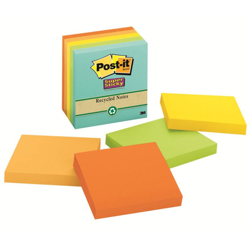 

Блокнот с липким слоем POST-IT ТРОПИК ЭКО,цвета в ассортименте,76х76 мм, 90л, 5шт. в уп, цена за уп.