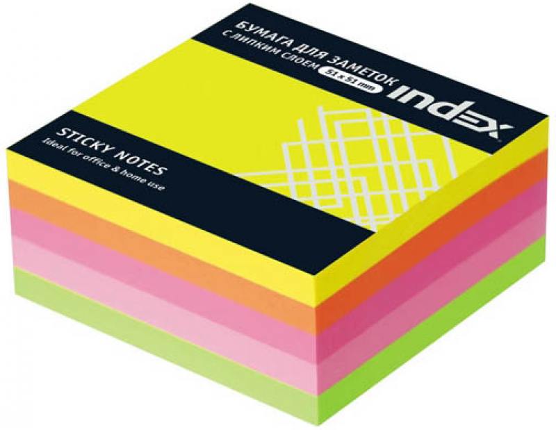 

Бумага с липким слоем Index 250 листов 51х51 мм многоцветный МИНИ-КУБ I436810