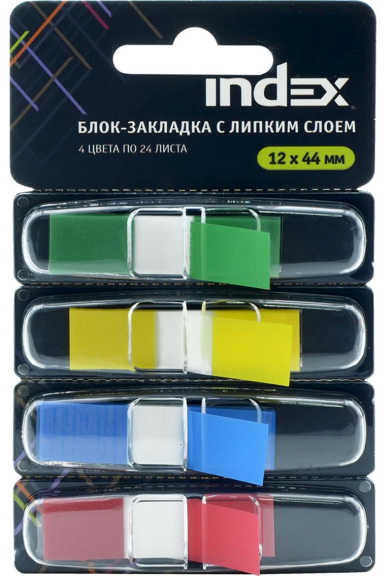 

Бумага с липким слоем Index 96 листов 12х44 мм зеленый желтый голубой красный