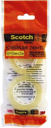 

Лента канцелярская SCOTCH ЭКОНОМ, прозрачная, 12 ммх25 м, 2 шт. в уп. 500-1225