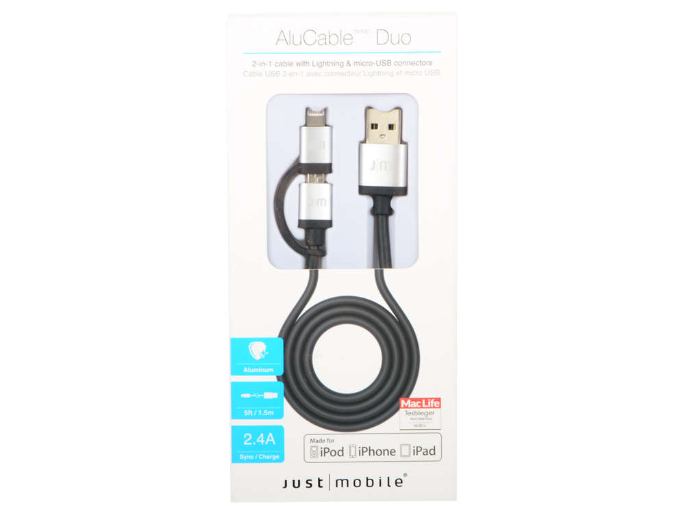

Кабель Just Mobile DC-169 AluCable Duo Twist 2 в 1 USB на Lightning на Micro USB 1.5м черный
