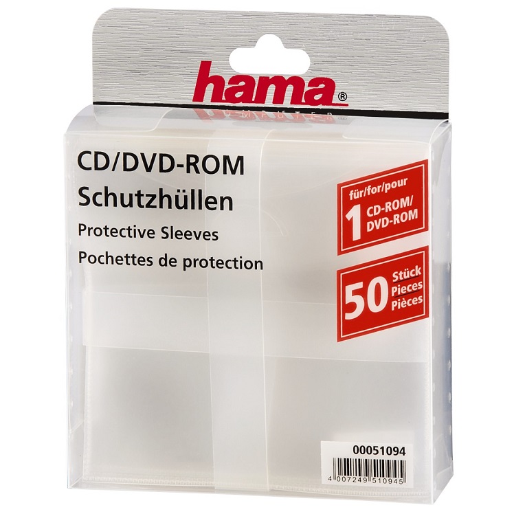 

Конверты Hama для CD/DVD полипропилен прозрачный 50шт H-51094
