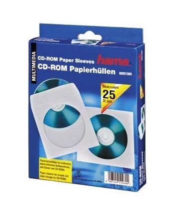 

Конверты Hama для CD/DVD бумажные с прозрачным окошком белый 25шт H-51060
