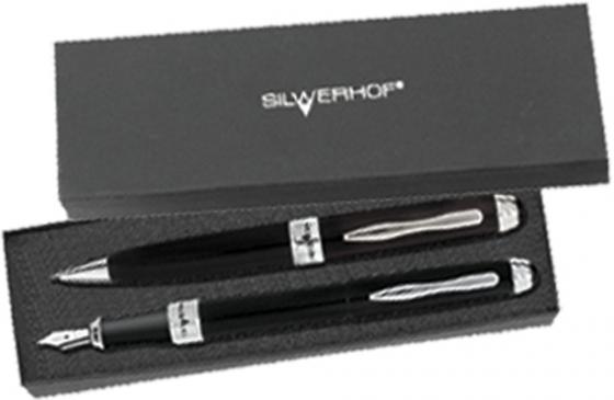 

Ручка шариковая Silwerhof Nautilus корпус черный + ручка перьевая коробка 035023