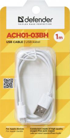 

Кабель Defender ACH01-03BH USB-Lightning 1.0м белый 87479
