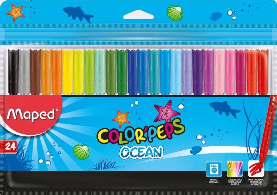 

Фломастеры Maped COLOR PEPS OCEAN, с заблок. пишущим узлом, смываемые, в пакете с подвесом, 24 цв.