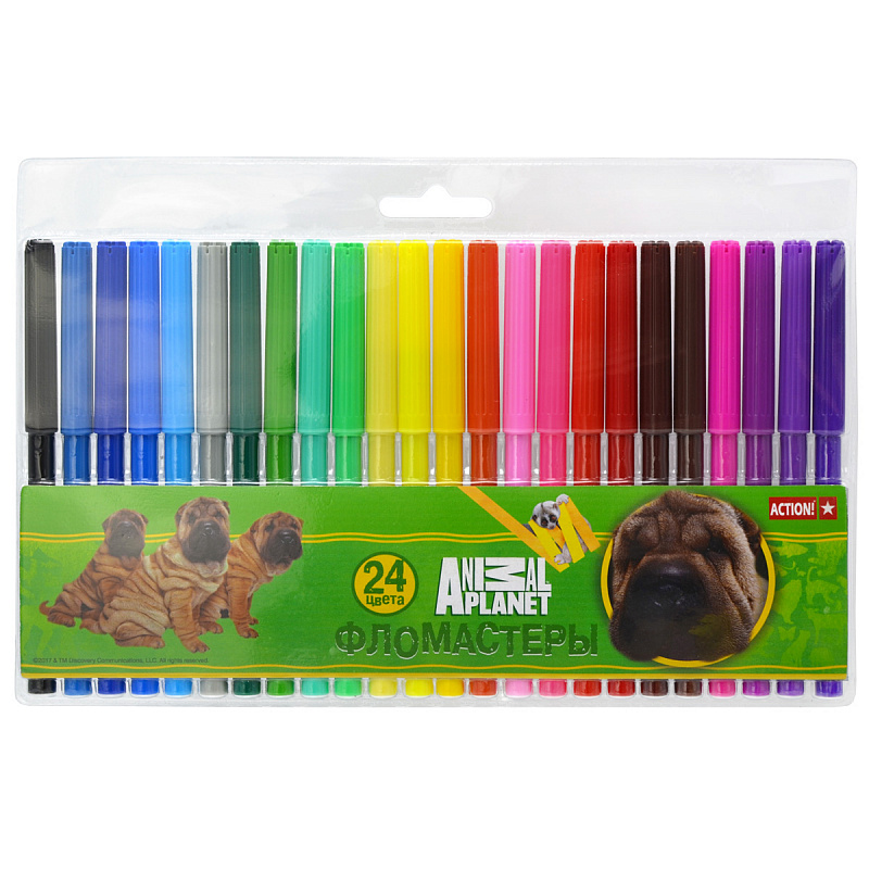 

Набор фломастеров Action! ANIMAL PLANET, 24 цветов, PVC c е/подвесом AP-AWP129-24