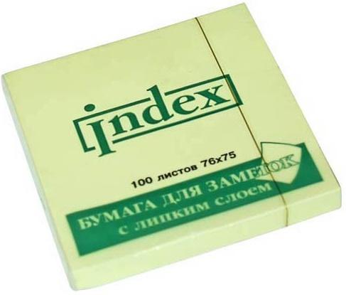 

Бумага с липким слоем Index 100 листов 76х75 мм желтый I433601