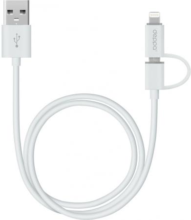 

Кабель microUSB 1.2м Deppa 2 в 1 круглый + Lightning 72203