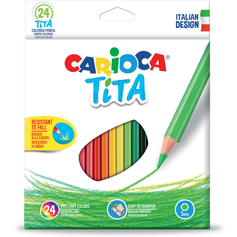 

Набор карандашей цветных пластиковых Carioca Tita 24 цв, в картонной коробке с европодвесом (шестиуг