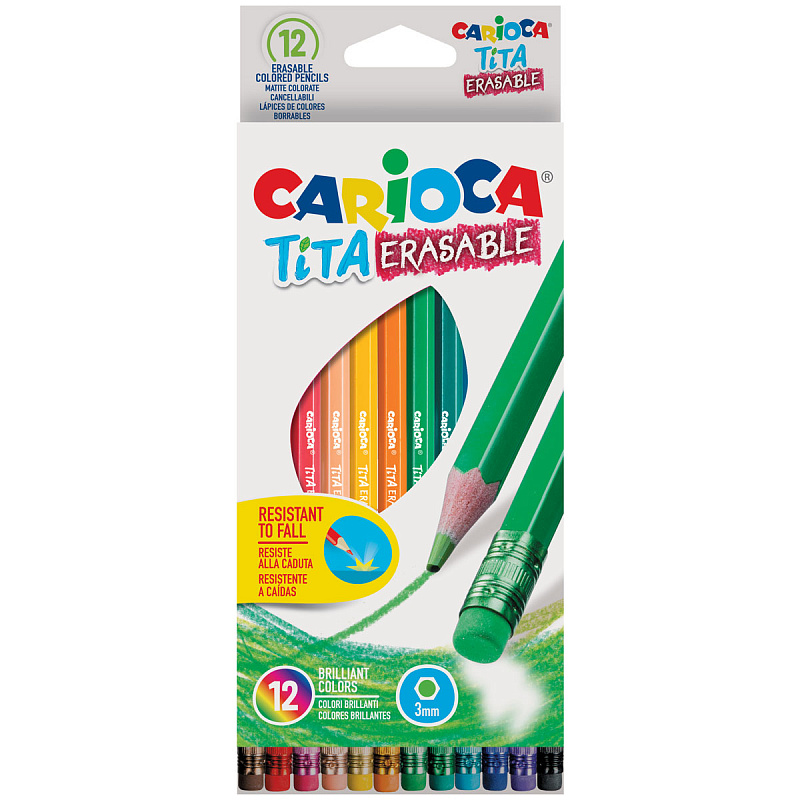 

Набор карандашей цветных CARIOCA TITA ERASABLE, 12 цв., шестигранные, с европодвесом