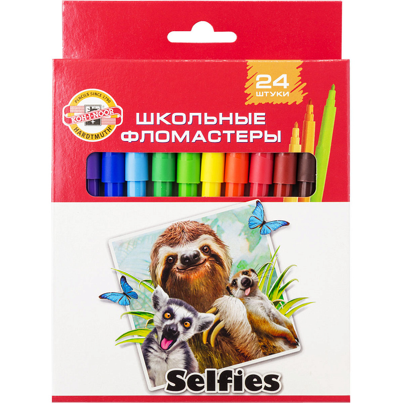 

Набор фломастеров школьных KOH-I-NOOR SELFIES, 24 цвета, картонная коробка