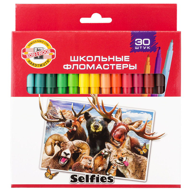 

Набор фломастеров школьных KOH-I-NOOR SELFIES, 30 цветов, картонная коробка