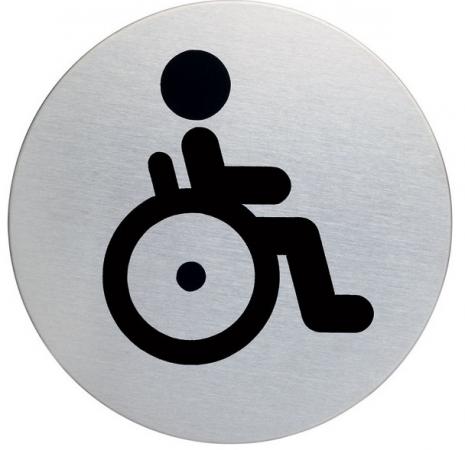 

Табличка металлическая информационная WC DISABLE, диаметр 83 мм, серебристая, с европодвесом