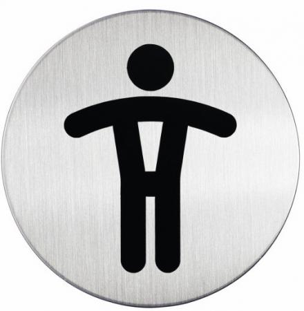 

Табличка металлическая информационная WC MEN, диаметр 83 мм, серебристая, с евр