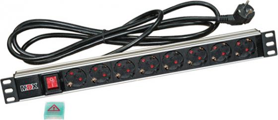 

Блок розеток 19" 8 шт. Schuko с выключателем, 16A 250V, шнур питания 1.8 м, MDX