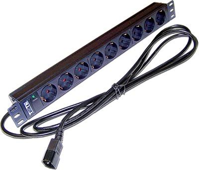 

Блок розеток 19" 9 шт. без выключателя, 10A 250V, шнур питания с вилкой C14, 3.0 м TWT-PDU19-10