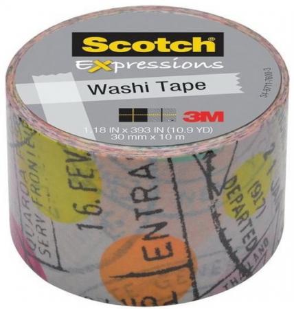 

Лента клейкая декоративная SCOTCH Washi, путешествие, 30мм x 10м.