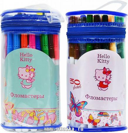 

Набор фломастеров ACTION! Hello Kitty, 50 цв.,круглый п/п пенал с ручкой, 2 диз.