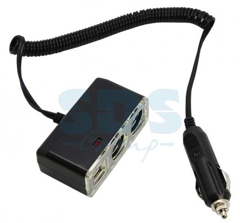 

Разветвитель автоприкуривателя 2гн 2хUSB (5V 1 000mA) шнур спираль 1.5М REXANT