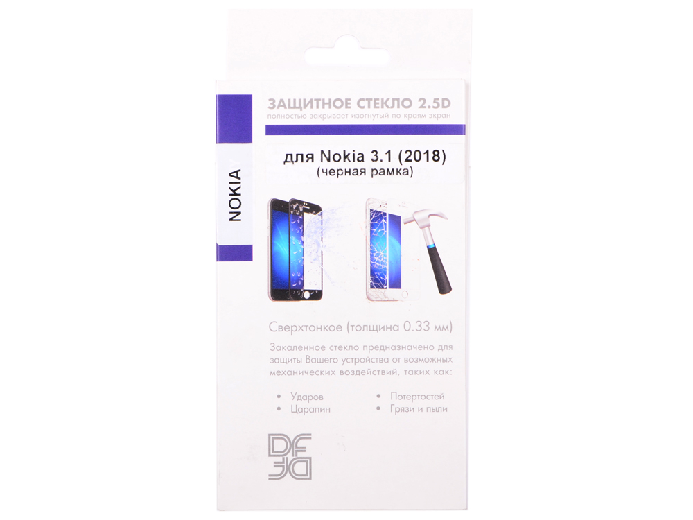 

Закаленное стекло с цветной рамкой (fullscreen) для Nokia 3.1 (2018) DF nkColor-10 (black)