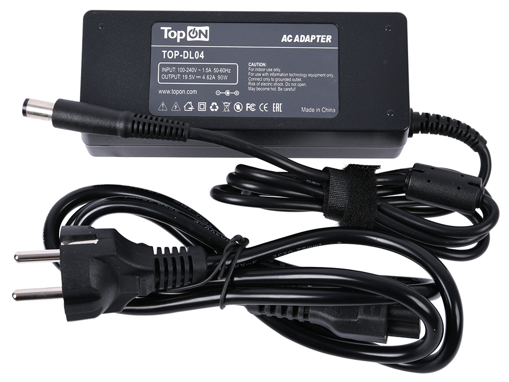

Зарядное устройство для ноутбука TopON TOP-DL04 Dell Inspiron 13, 14, 14Z, 15, 15R, 17, M, N Series. 19.5V 4.62A 90W. Коннектор 7,4 на 5,0 мм с иглой.