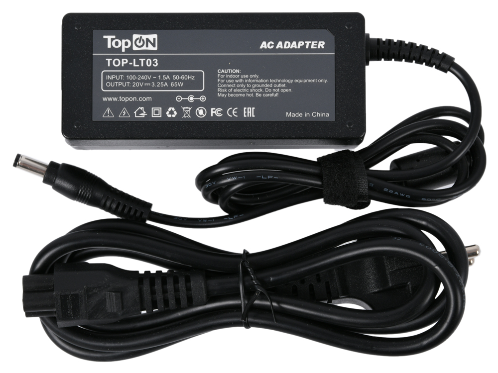 

Зарядное устройство для ноутбука TopON TOP-LT03 Lenovo B570, G780 IdeaPad N580, U510, V570, Z575 Series. 20V 3.25A 65W. Коннектор 5,5 на 2,5 мм.