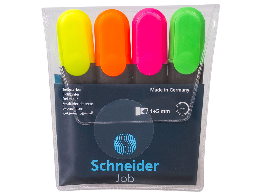 

Текстмаркеры SCHNEIDER, набор 4 шт., "Job", скошенный наконечник 1-5 мм