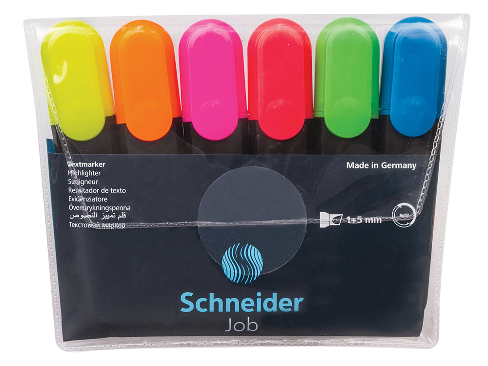 

Текстмаркеры SCHNEIDER, набор 6 шт., "Job", скошенный наконечник 1-5 мм, ассорти