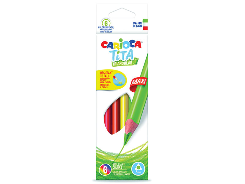 

Карандаши цветные утолщенные CARIOCA "Tita Triangular Maxi", 6 цветов, пластиковые, трехгранные