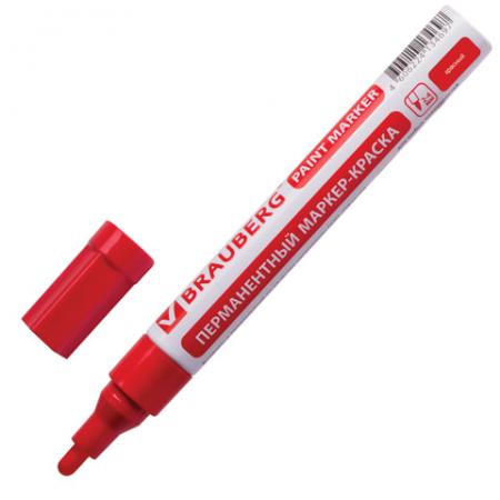 Маркер-краска лаковый (paint marker), 2-4 мм, красный, нитро-основа, алюминиевый корпус, BRAUBERG, 1