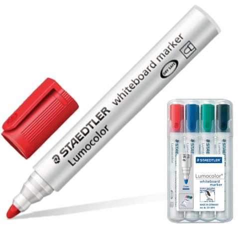 

Набор маркеров для доски Staedtler "Lumocolor" 2 мм 4 шт зеленый синий черный красный