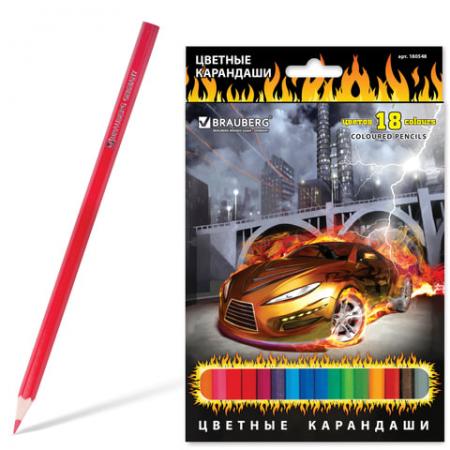 

Набор цветных карандашей BRAUBERG "InstaRacing" 18 шт 176 мм
