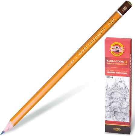 Карандаш чернографитный KOH-I-NOOR 1500, 1 шт., HB, без резинки, корпус желтый, заточенный карандаш чернографитный koh i noor 1500 hb 17 5 см 1500 hb