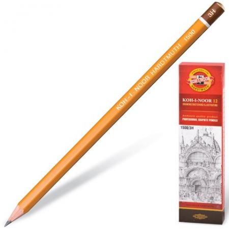 

Карандаш чернографитный KOH-I-NOOR 1500, 1 шт., 3H, без резинки, корпус желтый, заточенный