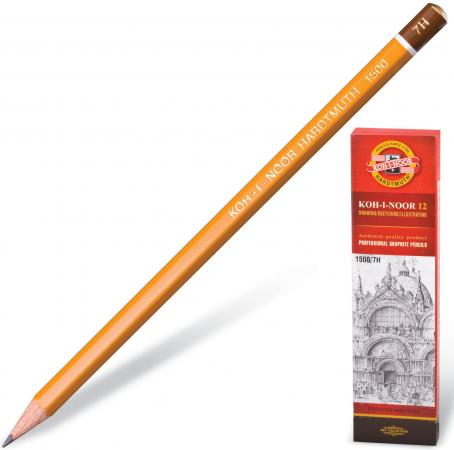 

Карандаш чернографитный KOH-I-NOOR 1500, 1 шт., 7H, без резинки, корпус желтый, заточенный