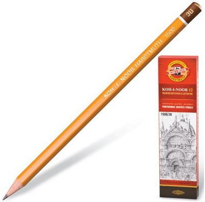 

Карандаш чернографитный KOH-I-NOOR 1500, 1шт., 3B, без резинки, корпус желтый, заточенный