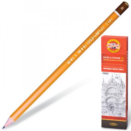 

Карандаш чернографитный KOH-I-NOOR 1500, 1 шт., B, без резинки, корпус желтый, заточенный