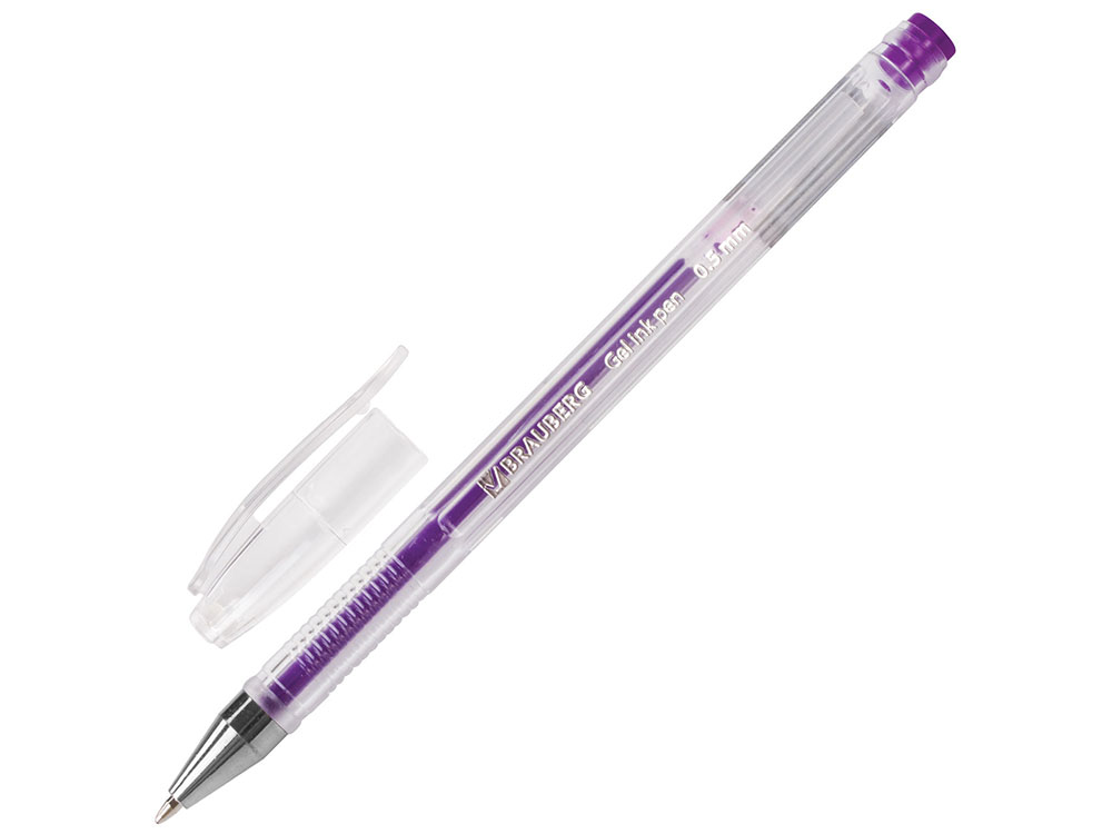 Ручка гелевая BRAUBERG "Jet", корпус прозрачный, узел 0,5 мм, линия 0,35 мм, фиолетовая