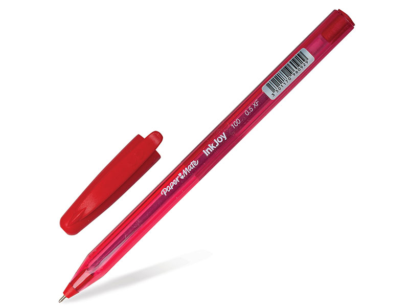 Ручка шариковая PAPER MATE "Inkjoy 100", корпус тонированный красный, узел 0,7 мм, линия 0,5 мм, красная