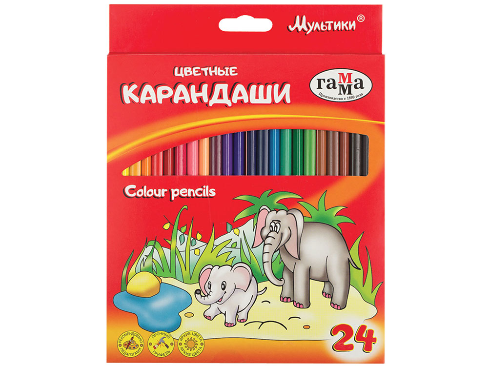 

Карандаши цветные ГАММА "Мультики", 24 цвета, заточенные, трехгранные, картонная упаковка