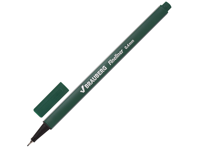 Ручка капиллярная BRAUBERG "Aero" темно-зеленая трехгранная, металлический наконечник, 0.4 мм