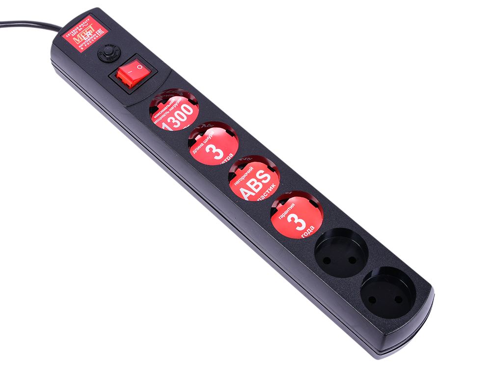 

Сетевой фильтр MOST Lite LR 6 розеток 3 м черный
