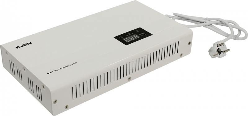 

Стабилизатор напряжения Sven AVR Slim-2000 LCD 2 розетки белый